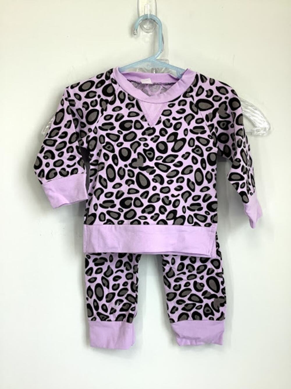 Unbranded Lavender Purple Leopard Print Top & Pants Sweatsuit Kid’s Size 70 12M